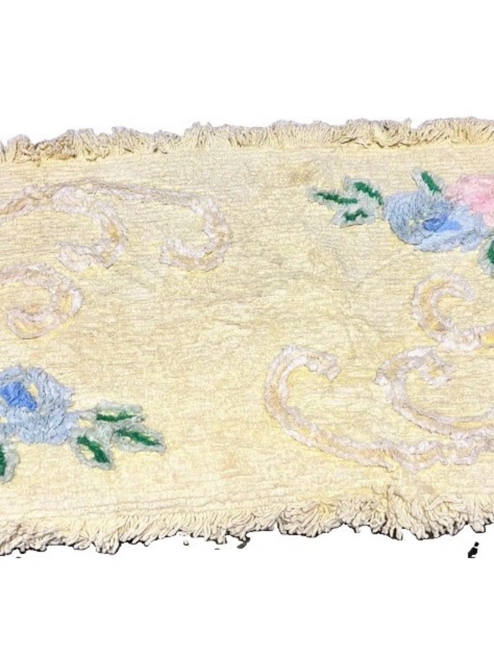 Vintage Chenille Rug 34” X 21”Cotton Yellow Pastel Florals